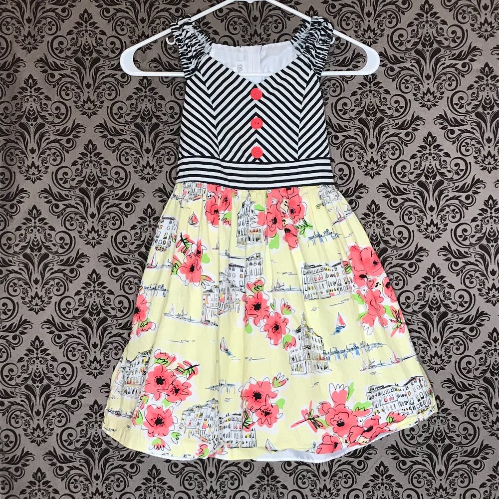 Girls Cityscape Dress with striped top 6x